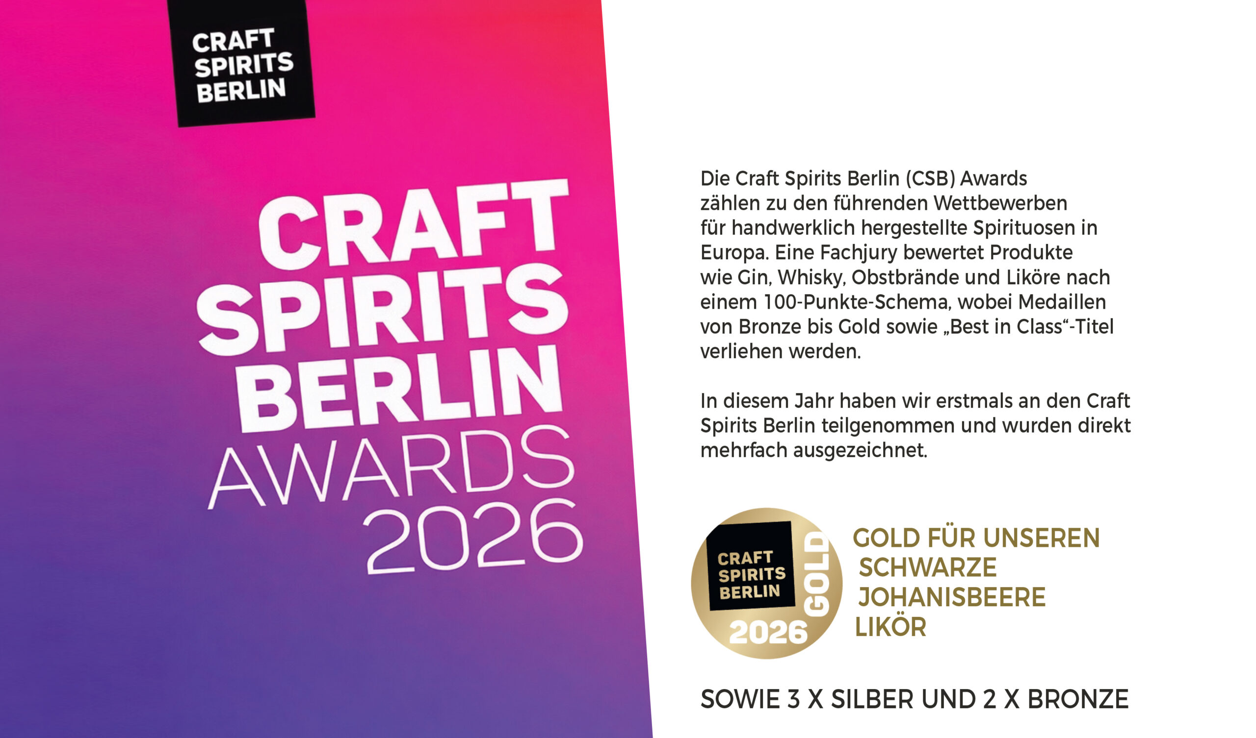 Craft Spirits Awards Gold für Johannisbeerlikör Craft Spirits Awards Gold für Johannisbeerlikör